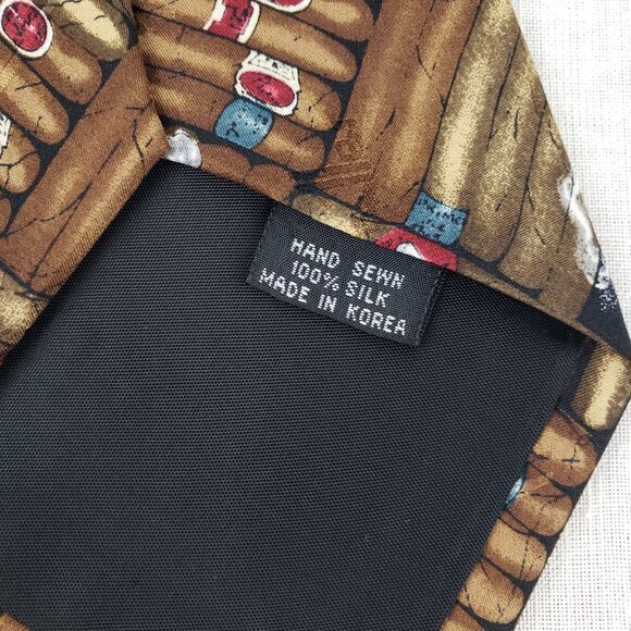 Nicole Miller Silk Tie Cigar Pattern Brown Novelty Smoking Theme 1997 Korea - Picture 4 of 6